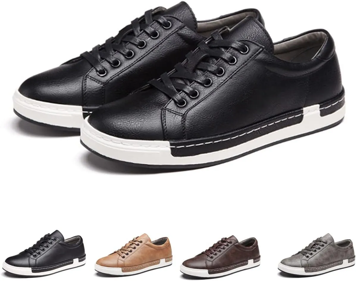 AINIJIA&HOLO Men's Leather Casual Dress Sneakers,Everyday Breathable Low Top Walking Shoes Business Shoes