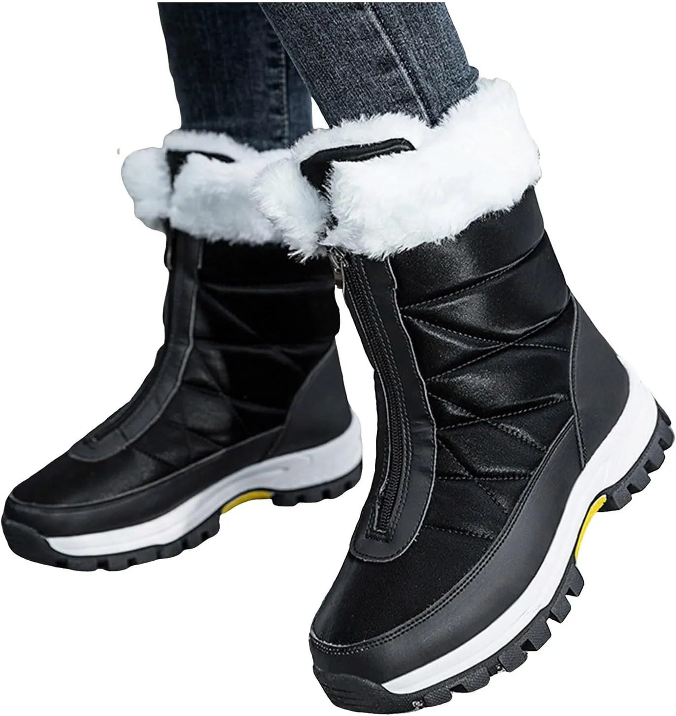 AMDBEL Snow Boots for Women, Women's Waterproof Winter Snow Boots Zipper Lightweight Warm Faux Fur Lined Mid-Calf Booties