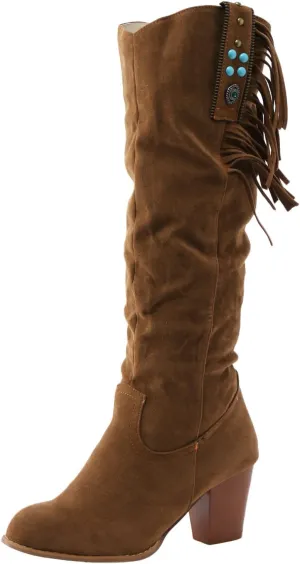 Ankle Boots For Women Casual Square Heel Thigh High Boots Tassel Knee High Boots Suede Pull On Tall Bootie
