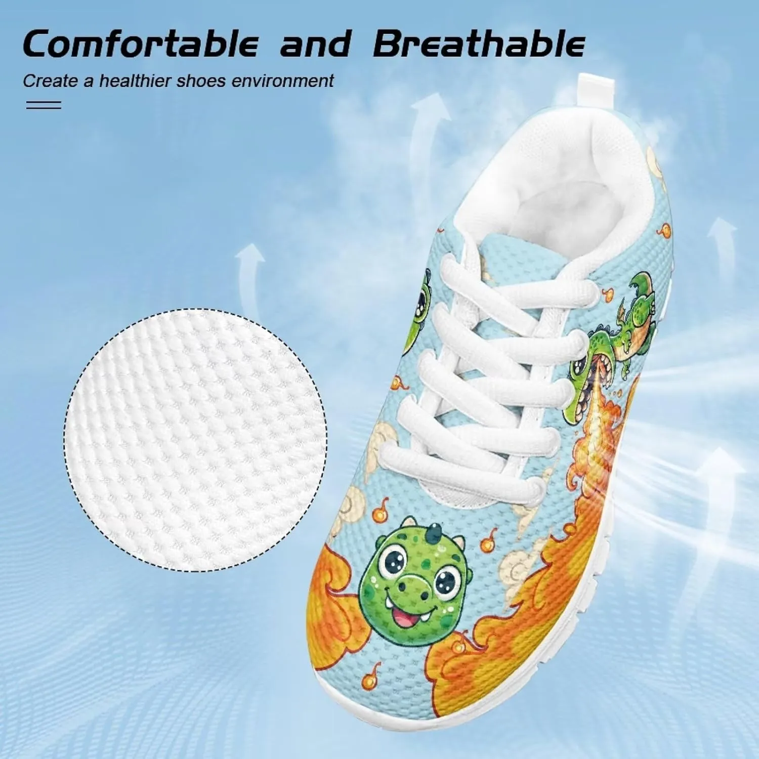 Cartoon Animal Sneakers for Boys Girls Lightweight Breathable Sports Running Tennis Shoes Anti-Skid Comfortable Casual Shoes