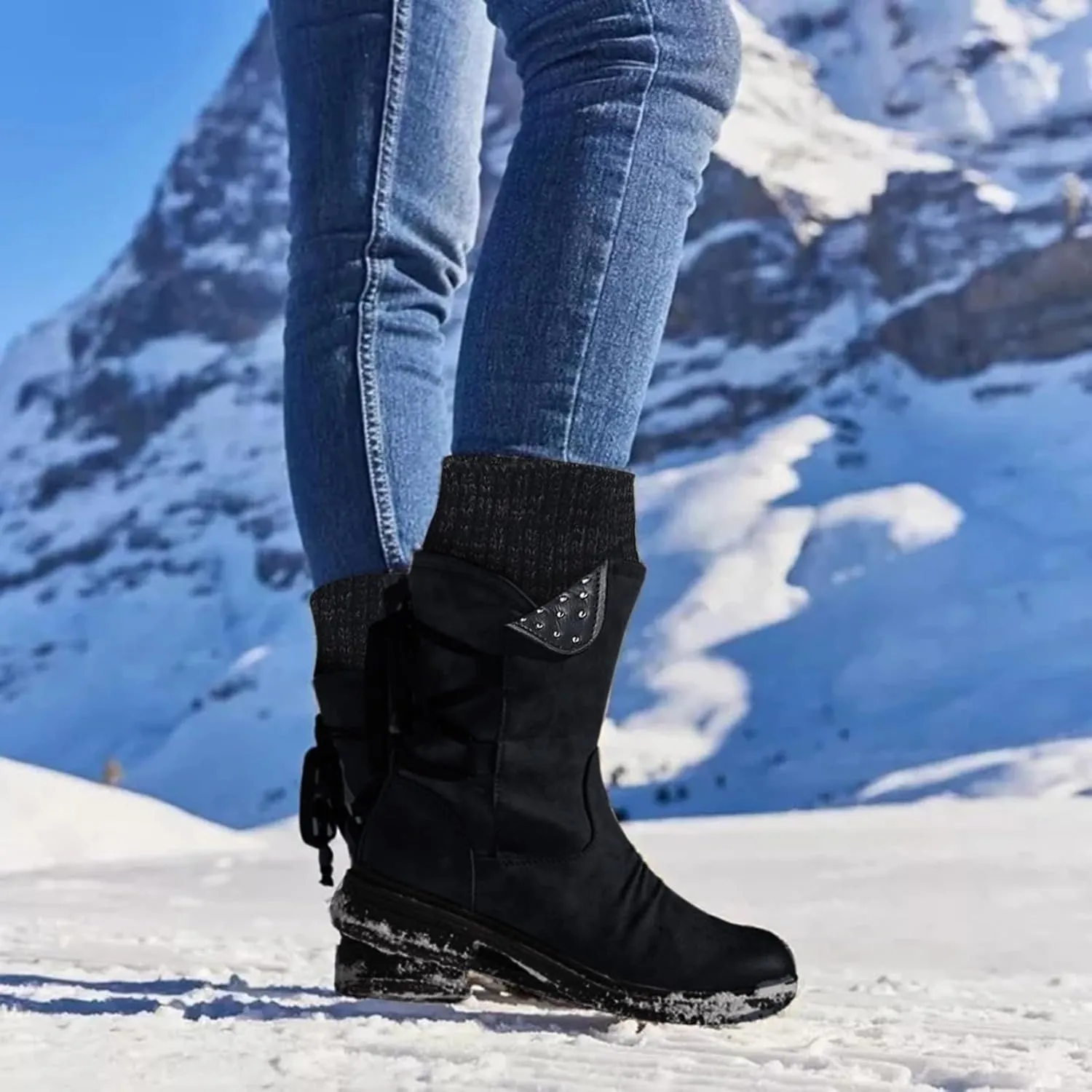 Cathalem Mid Calf Boots for Women Mid Calf Dress Boots Biker Motorcycle Riding Boots Women For Women Womens Winter Boots