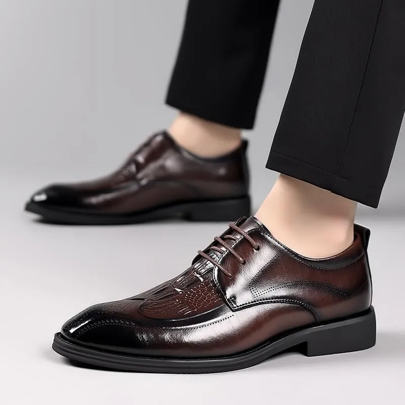 Classic Men's Leather Shoes for Business Wedding Fashionable Platform Oxfords Retro Brogue Wingtip Dress Shoes