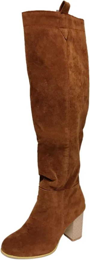 Combat Boots Womens High Chunky Heeled Knee High Boots Pull On Pointed Suede Thigh High Boots Long Bootie