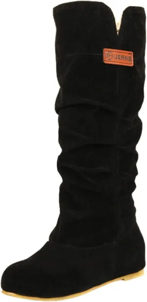 Combat Boots Womens Pull On Flat Thigh High Boots Suede Mid-Calf Knee High Boots Fall Work Tall Long Bootie