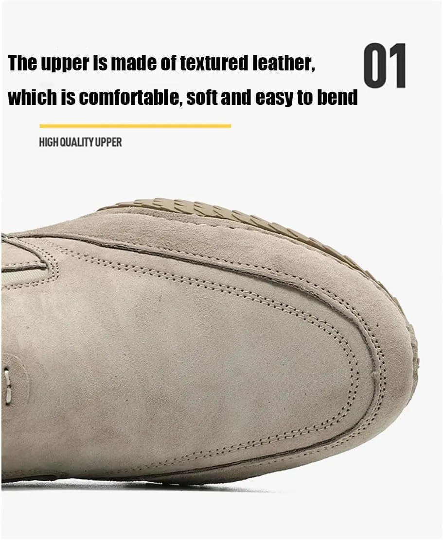 Cubicbee Men's Italian Handmade Suede Ankle Chukka Waterproof Outdoor Hiking Low Top Boots Non-Slip Breathable Loafers Casual Flats Driving Sneakers