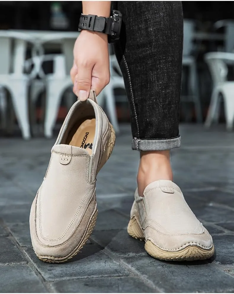 Cubicbee Men's Italian Handmade Suede Ankle Chukka Waterproof Outdoor Hiking Low Top Boots Non-Slip Breathable Loafers Casual Flats Driving Sneakers