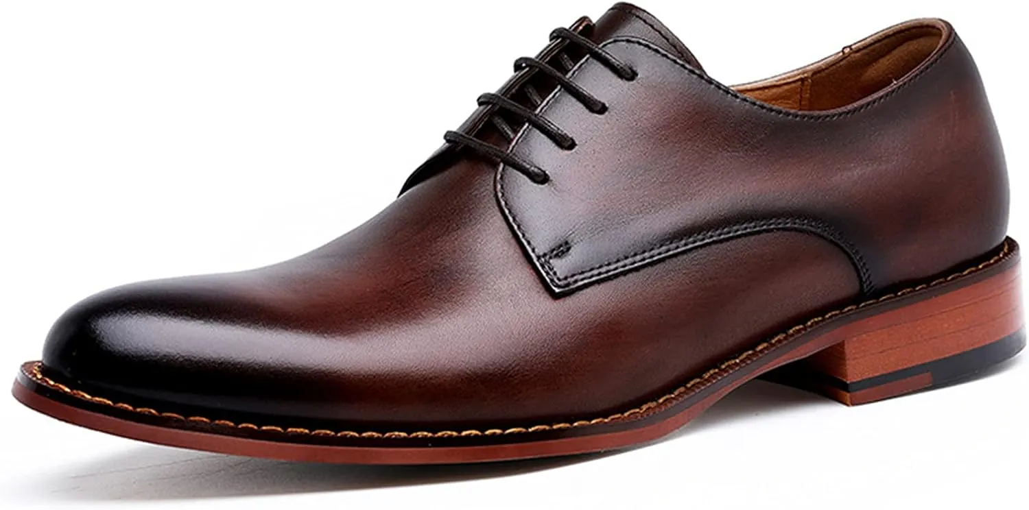Derby Shoes for Men Business Oxford Shoes Brogue Leather Mens Dress Shoes Lace-Ups Monk Formal Wedding Brown- US7/UK6/EU39