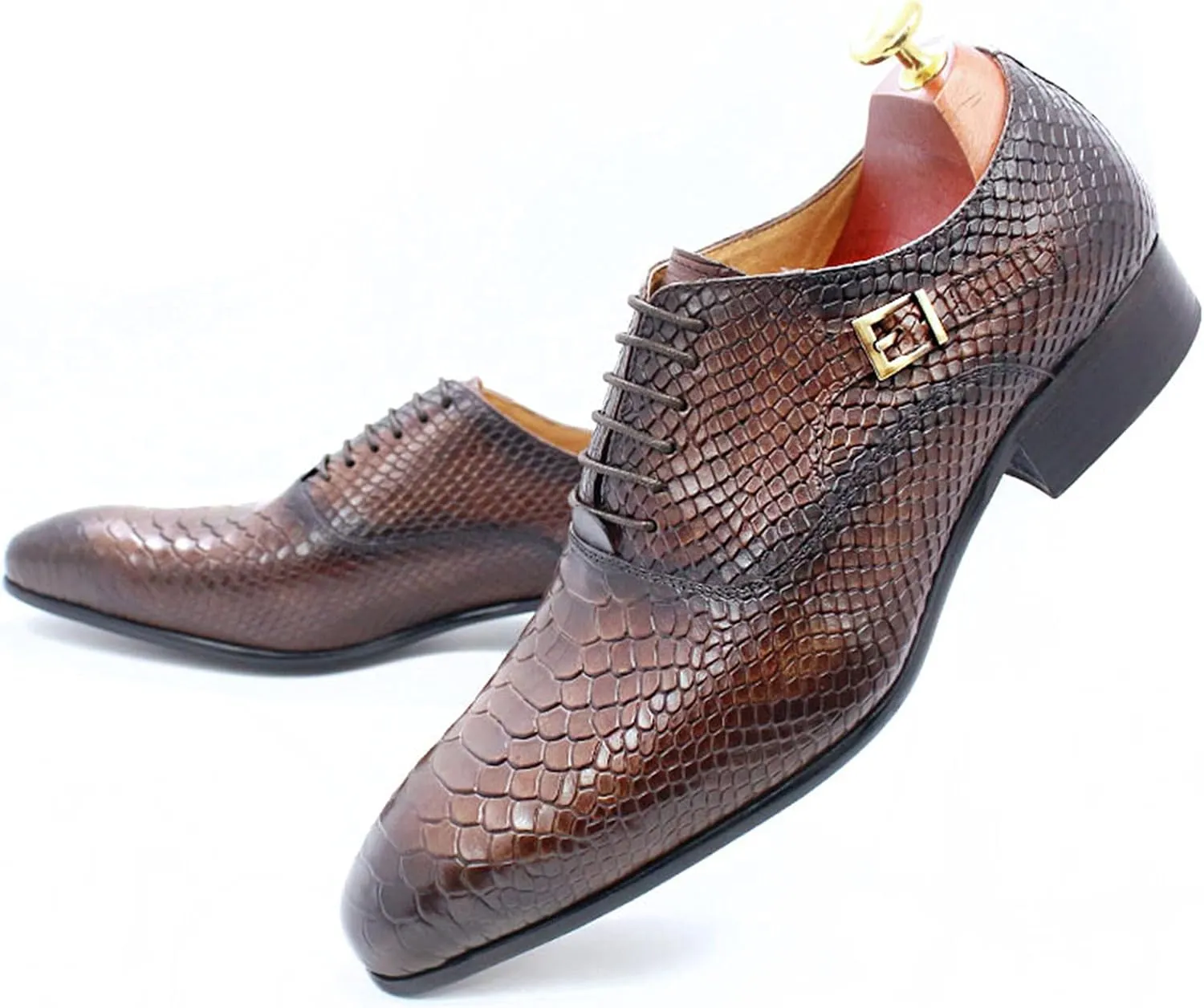 Derby Shoes for Men Business Oxford Shoes Brogue Leather Mens Dress Shoes Lace-Ups Monk Formal Wedding Brown-US7/UK6/EU39