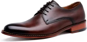 Derby Shoes for Men Business Oxford Shoes Brogue Leather Mens Dress Shoes Lace-Ups Monk Formal Wedding Brown- US7/UK6/EU39