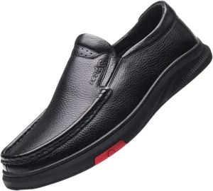 Dress Shoes for Men Men's Genuine Leather Loafers with Rubber Outsole Comfortable Casual Shoes for Older Men