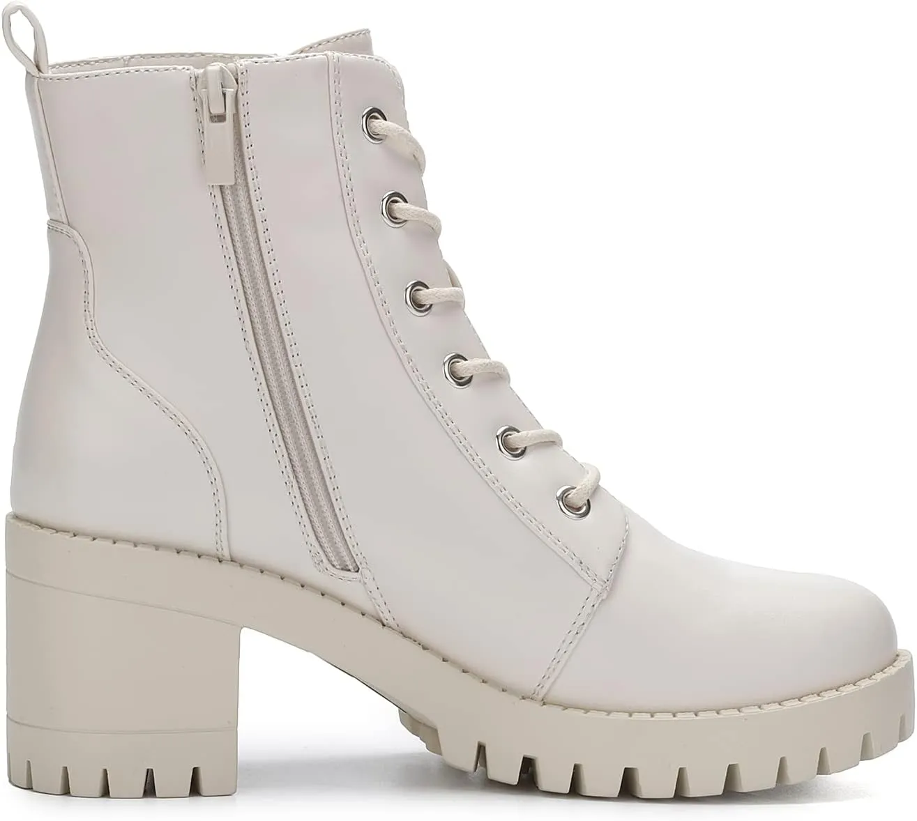 EETTARO Women's Fashion Chunky Heel Ankle Boots Lug Sole Lace Up Boot Ladies Side Zip Round Toe Anti-Slip Booties