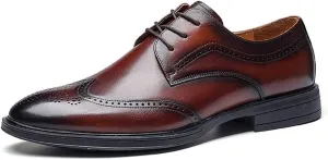 Fashion Boots Oxford Shoes for Men Lace Up Derby Shoes Brogue Embossed Wing-tip Round Toe Leather Slip Resistant Low Top Block Heel Non Slip Party Can Lead The Trend (Color : Brown, Size : 8)