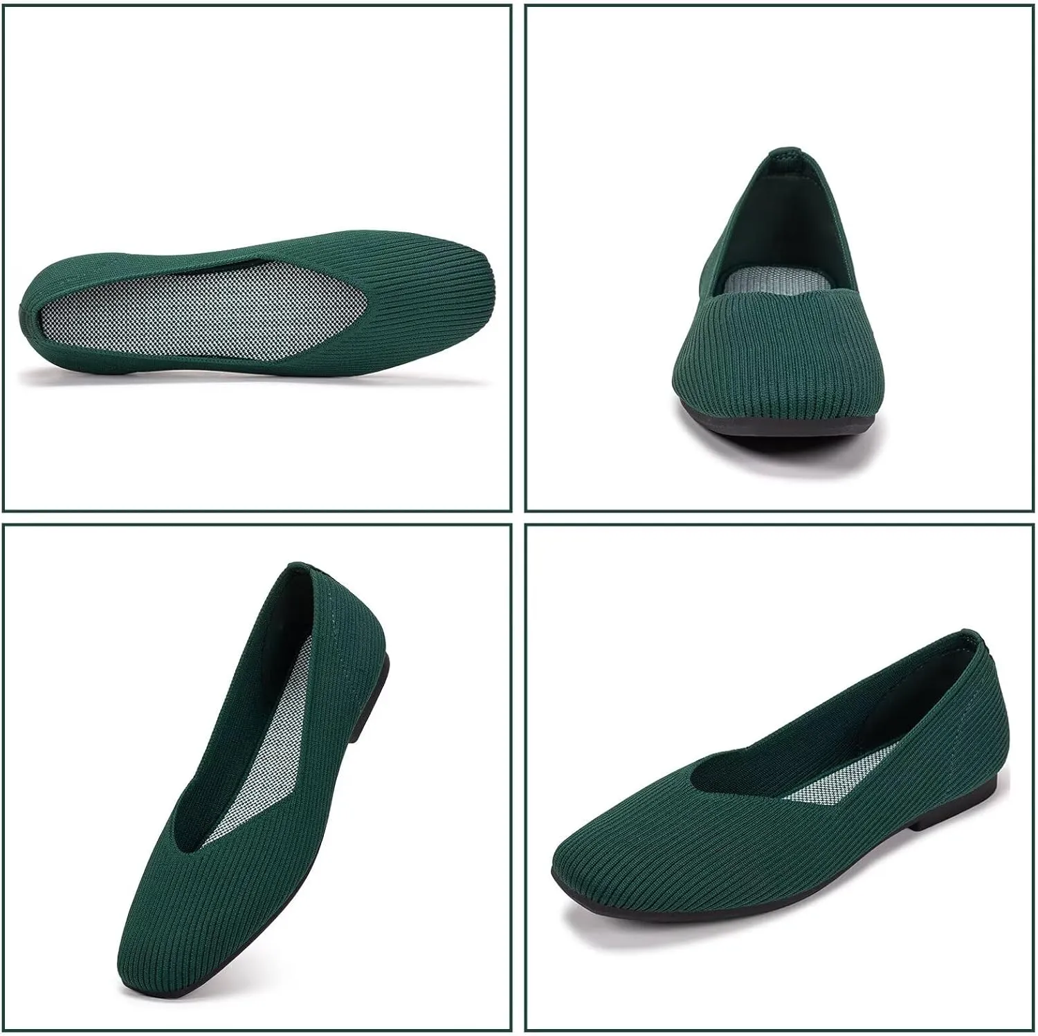 Frank Mully Womens Casual Flat Shoes Square Toe Shoes Knitted Work Flat Comfort Dressy Flat Shoes for Daily Washable