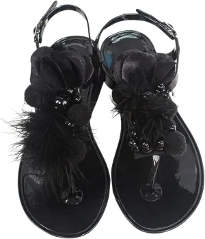Handmade Flower Summer Jelly PVC Flip Flop Shoes Beach Women Flat Sandals Clear Sandals for Women Low Heel Size 11, 6.5 Narrow