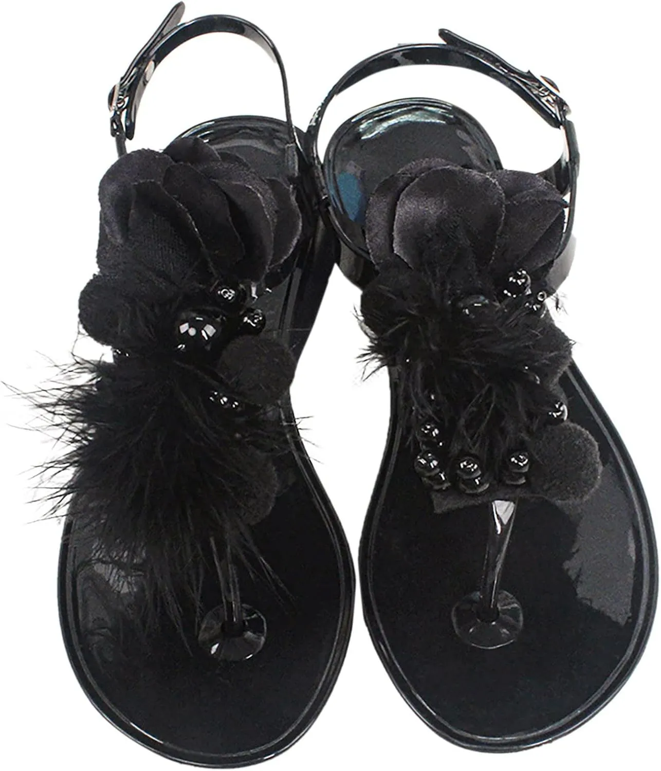 Handmade Flower Summer Jelly PVC Flip Flop Shoes Beach Women Flat Sandals Clear Sandals for Women Low Heel Size 11, 6.5 Narrow