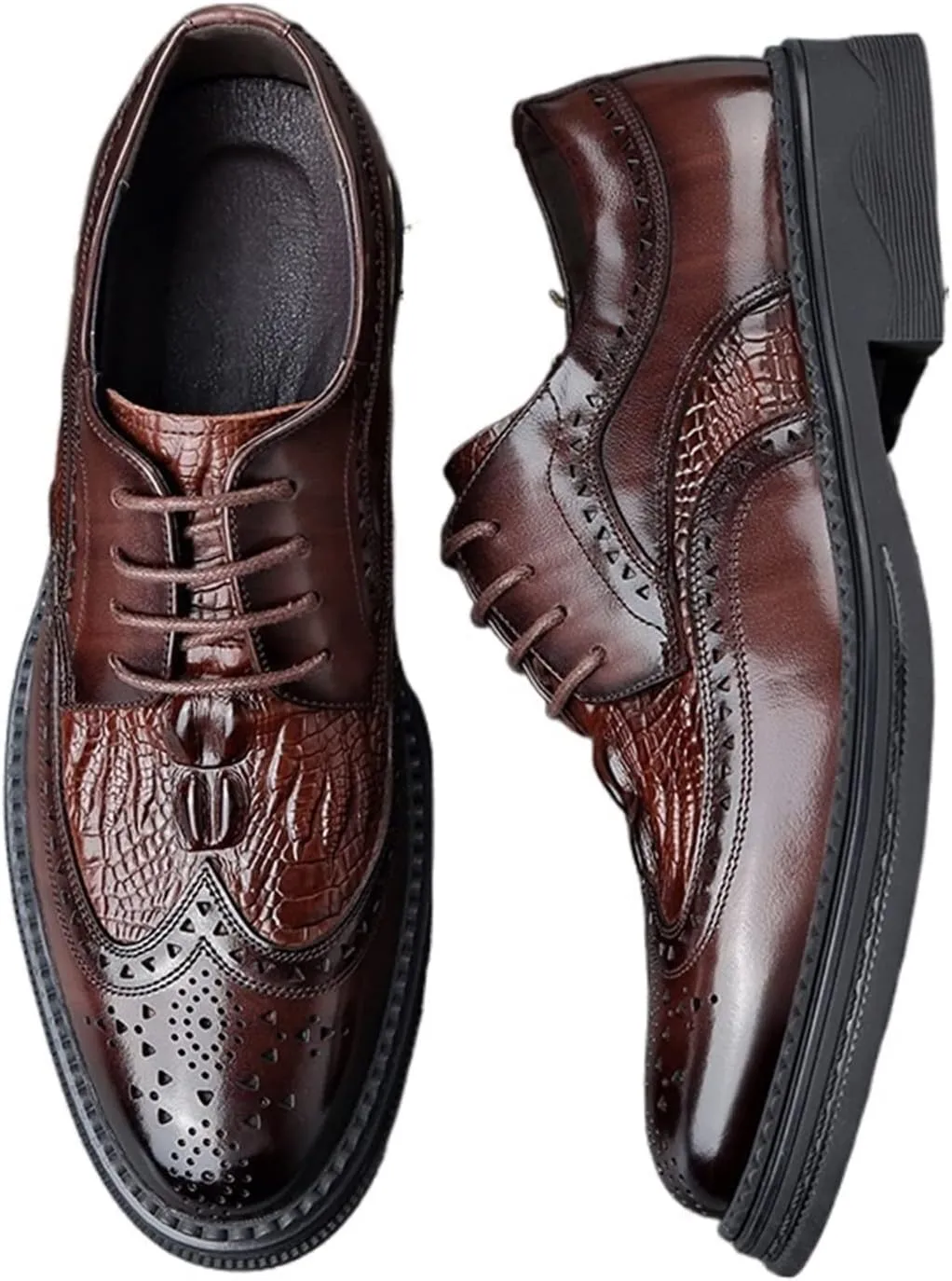 HASMI Bullock Men's Shoes British Carved Leather Business Formal Men's Leather Shoes Lace-up Breathable Single Shoes Pointed Shoes