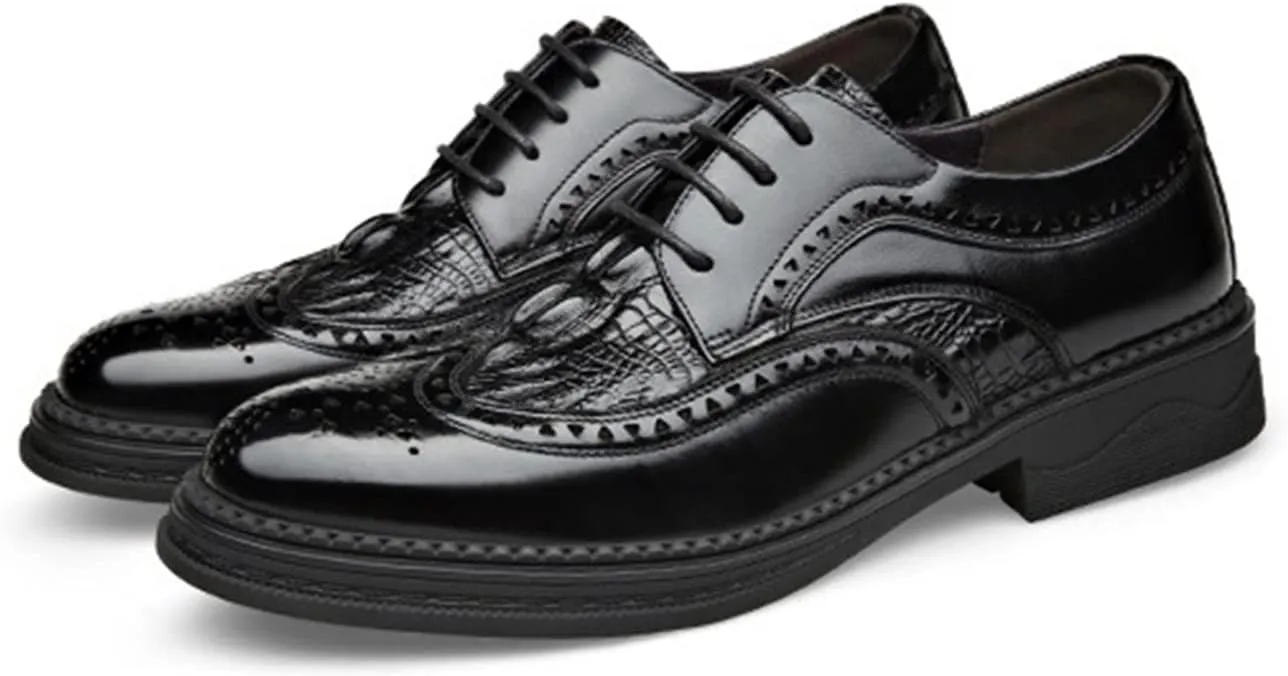 HASMI Bullock Men's Shoes British Carved Leather Business Formal Men's Leather Shoes Lace-up Breathable Single Shoes Pointed Shoes