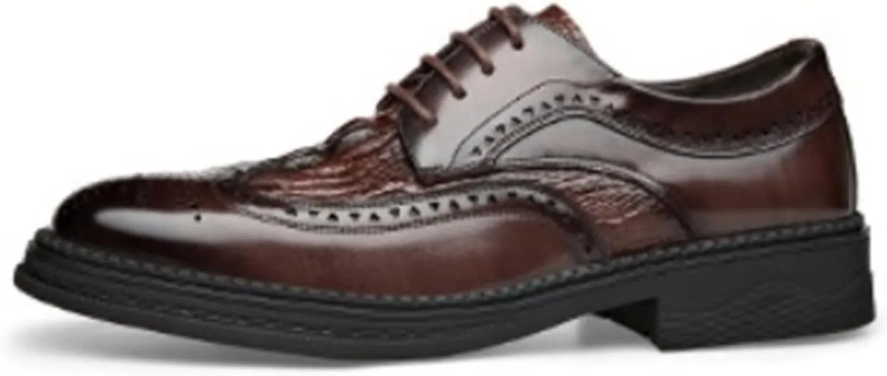 HASMI Bullock Men's Shoes British Carved Leather Business Formal Men's Leather Shoes Lace-up Breathable Single Shoes Pointed Shoes