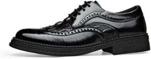 HASMI Bullock Men's Shoes British Carved Leather Business Formal Men's Leather Shoes Lace-up Breathable Single Shoes Pointed Shoes