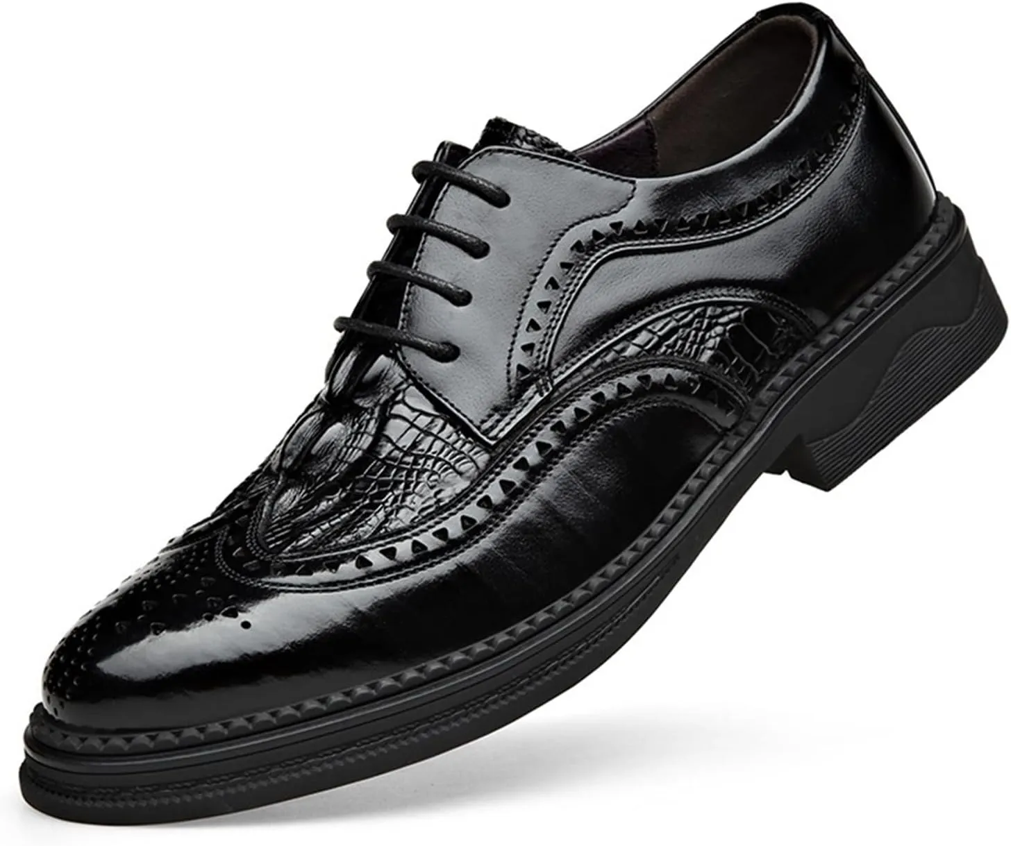 HASMI Bullock Men's Shoes British Carved Leather Business Formal Men's Leather Shoes Lace-up Breathable Single Shoes Pointed Shoes