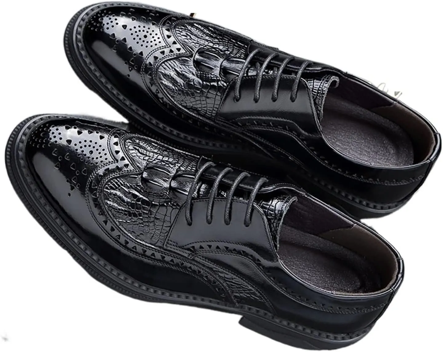 HASMI Bullock Men's Shoes British Carved Leather Business Formal Men's Leather Shoes Lace-up Breathable Single Shoes Pointed Shoes