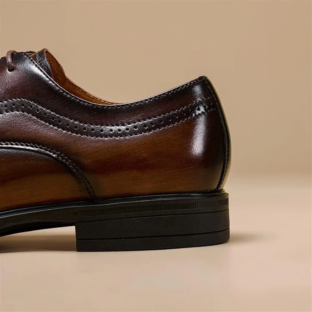 HOOENG Oxford Shoes for Men Lace Up Derby Shoes Brogue Brocaded Wing-tip Round Toe Leather Rubber Sole Anti-Slip Slip Immune Low Top Non Slip Prom
