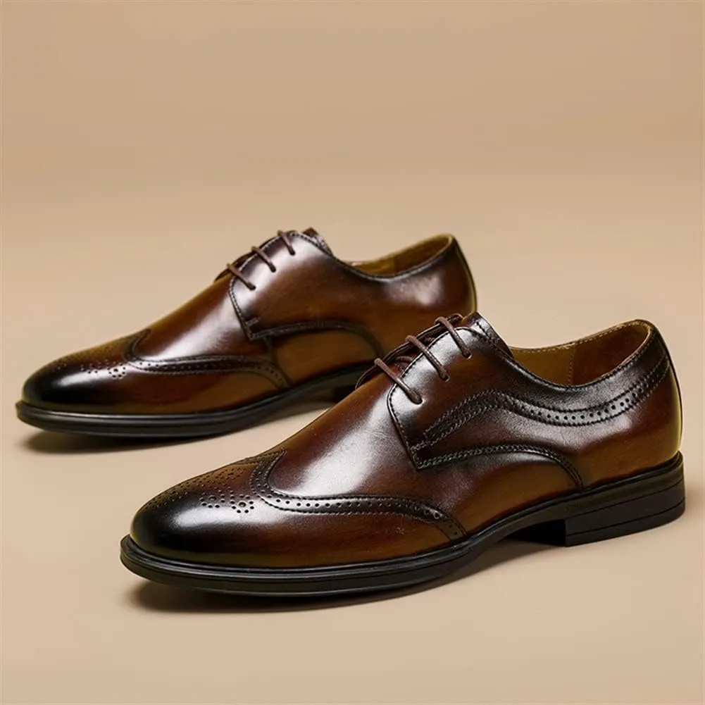 HOOENG Oxford Shoes for Men Lace Up Derby Shoes Brogue Brocaded Wing-tip Round Toe Leather Rubber Sole Anti-Slip Slip Immune Low Top Non Slip Prom