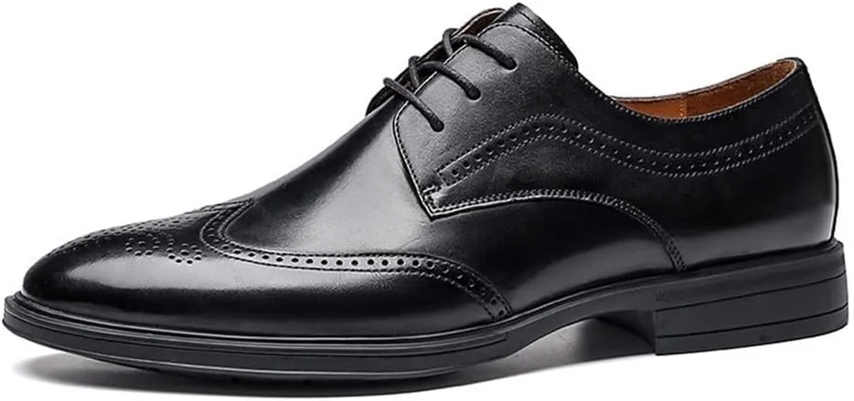 HOOENG Oxford Shoes for Men Lace Up Derby Shoes Brogue Brocaded Wing-tip Round Toe Leather Rubber Sole Anti-Slip Slip Immune Low Top Non Slip Prom