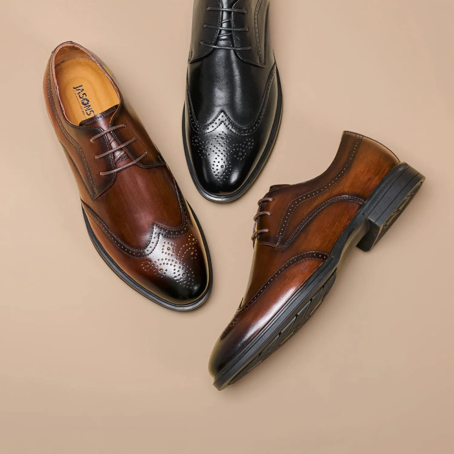 HOOENG Oxford Shoes for Men Lace Up Derby Shoes Brogue Brocaded Wing-tip Round Toe Leather Rubber Sole Anti-Slip Slip Immune Low Top Non Slip Prom