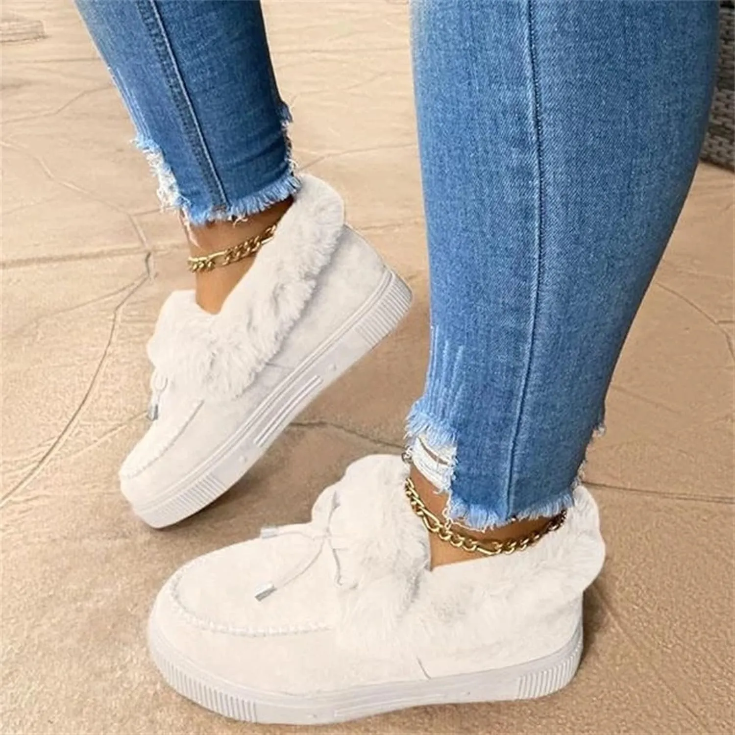 Ladmiple Winter Boots For Women Fashion Casual Slip-on Warm Loafers Shoes Faux Fur-Lined Comfortable Snow Ankle Booties