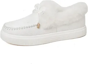 Ladmiple Winter Boots For Women Fashion Casual Slip-on Warm Loafers Shoes Faux Fur-Lined Comfortable Snow Ankle Booties