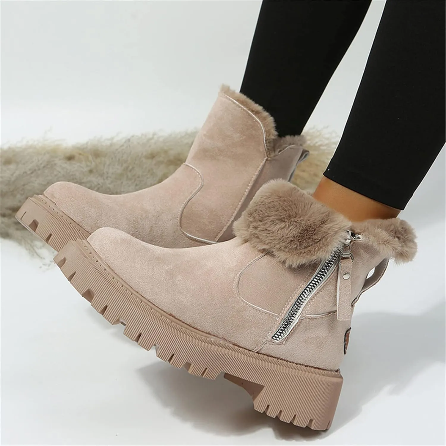 Ladmiple Winter Fashion Boots For Women 2024 Snow Boots Warm Ankle Booties Slip On Fur Lined Comfortable Casual Loafers Shoes