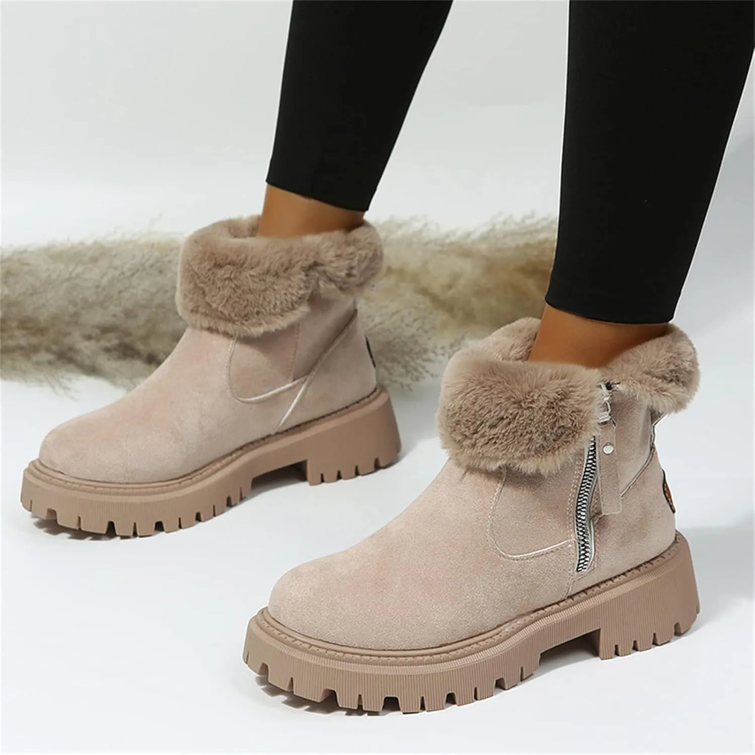 Ladmiple Winter Fashion Boots For Women 2024 Snow Boots Warm Ankle Booties Slip On Fur Lined Comfortable Casual Loafers Shoes