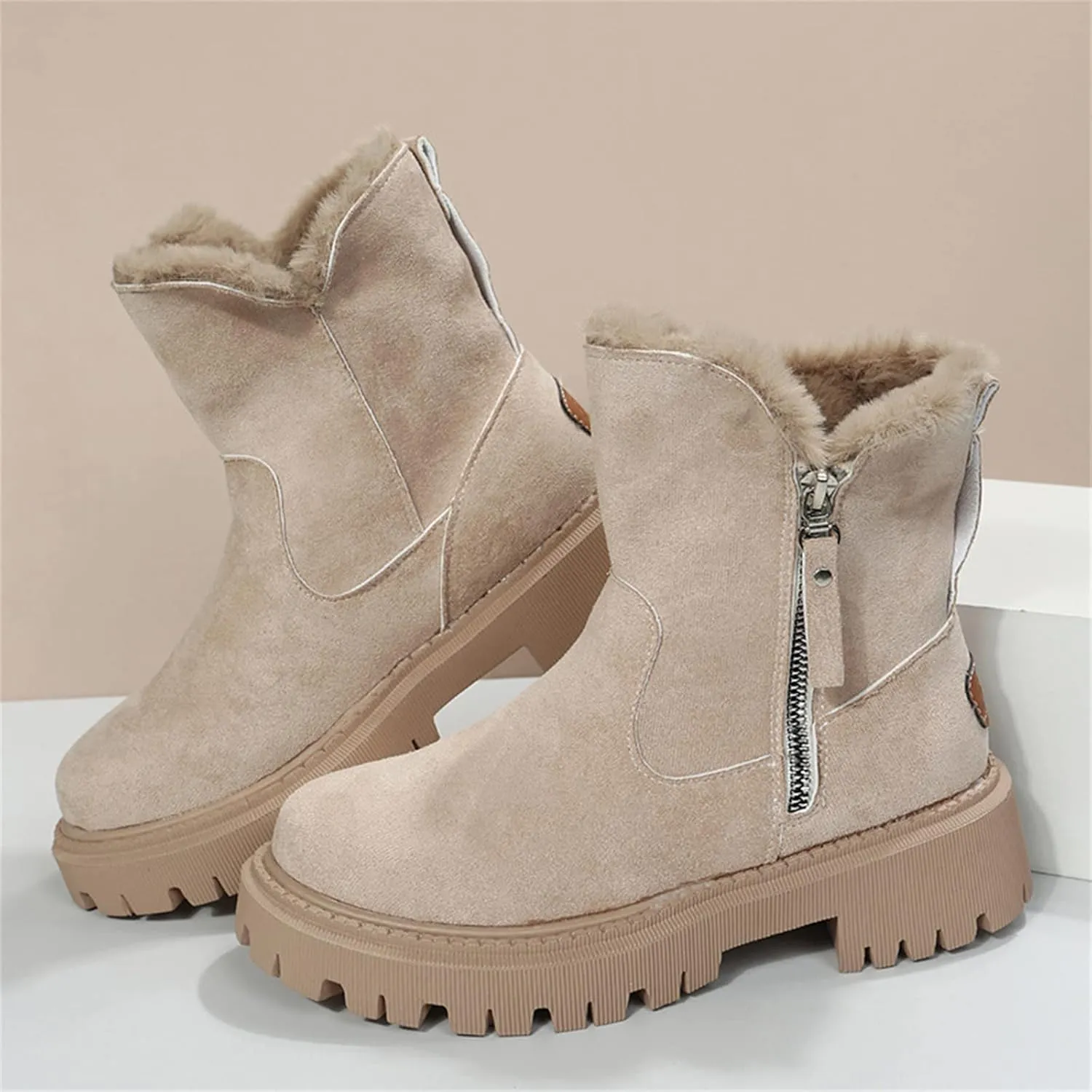 Ladmiple Winter Fashion Boots For Women 2024 Snow Boots Warm Ankle Booties Slip On Fur Lined Comfortable Casual Loafers Shoes