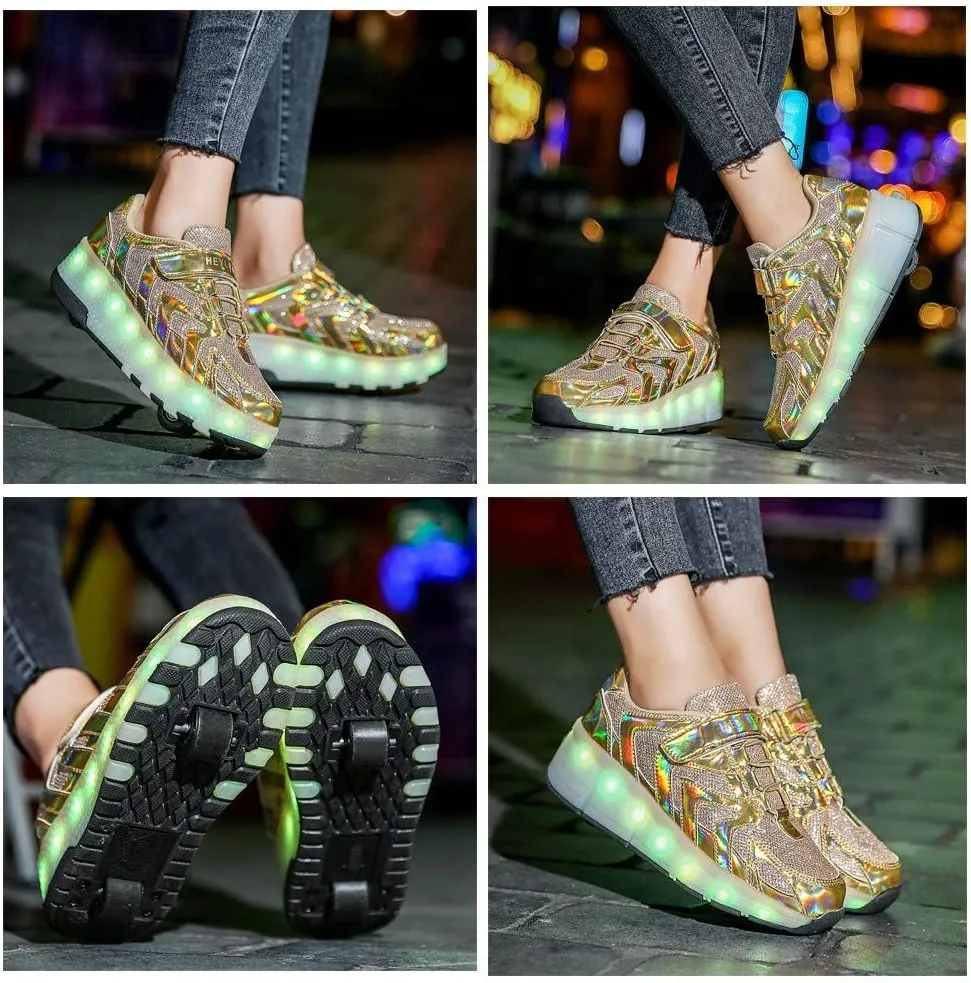 Led Light Roller Skate Sneakers with Wheels Girls Boys Shoes USB Rechargeable Dual Wheel Blinking Skate Sneaker Shoes Christmas