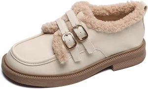 Loafers for Women Slip On Comfortable Casual Shoes Women's Platform Chunky Heels Loafers Business Dress Shoes (Apricot,9)