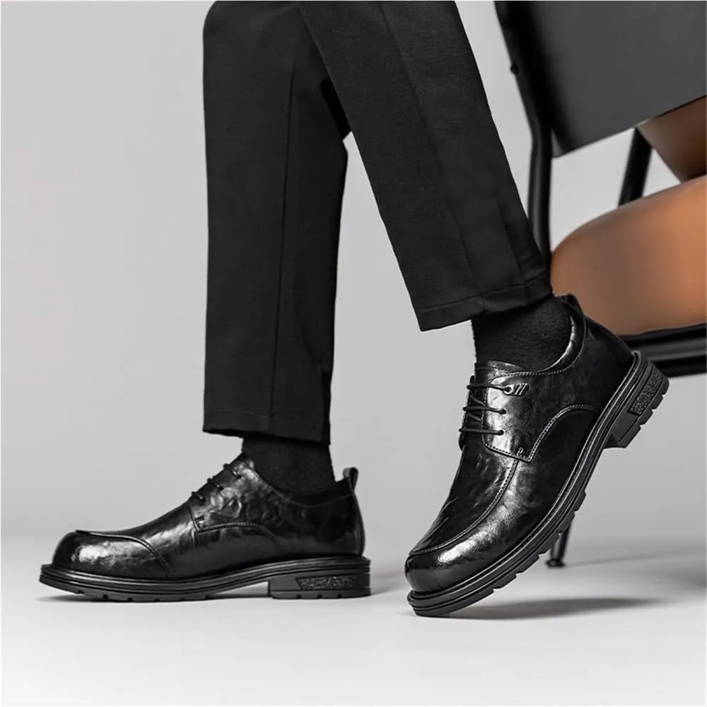 Men Classic Oxford Dress Shoes Leather Pointed Toe Brogue Formal Business Comfortable Platform Wedding Low Top Non Slip Stylish Tuxedo Genuine Leather Office