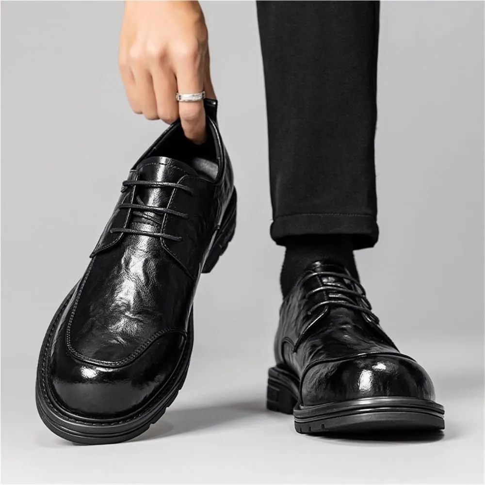 Men Classic Oxford Dress Shoes Leather Pointed Toe Brogue Formal Business Comfortable Platform Wedding Low Top Non Slip Stylish Tuxedo Genuine Leather Office