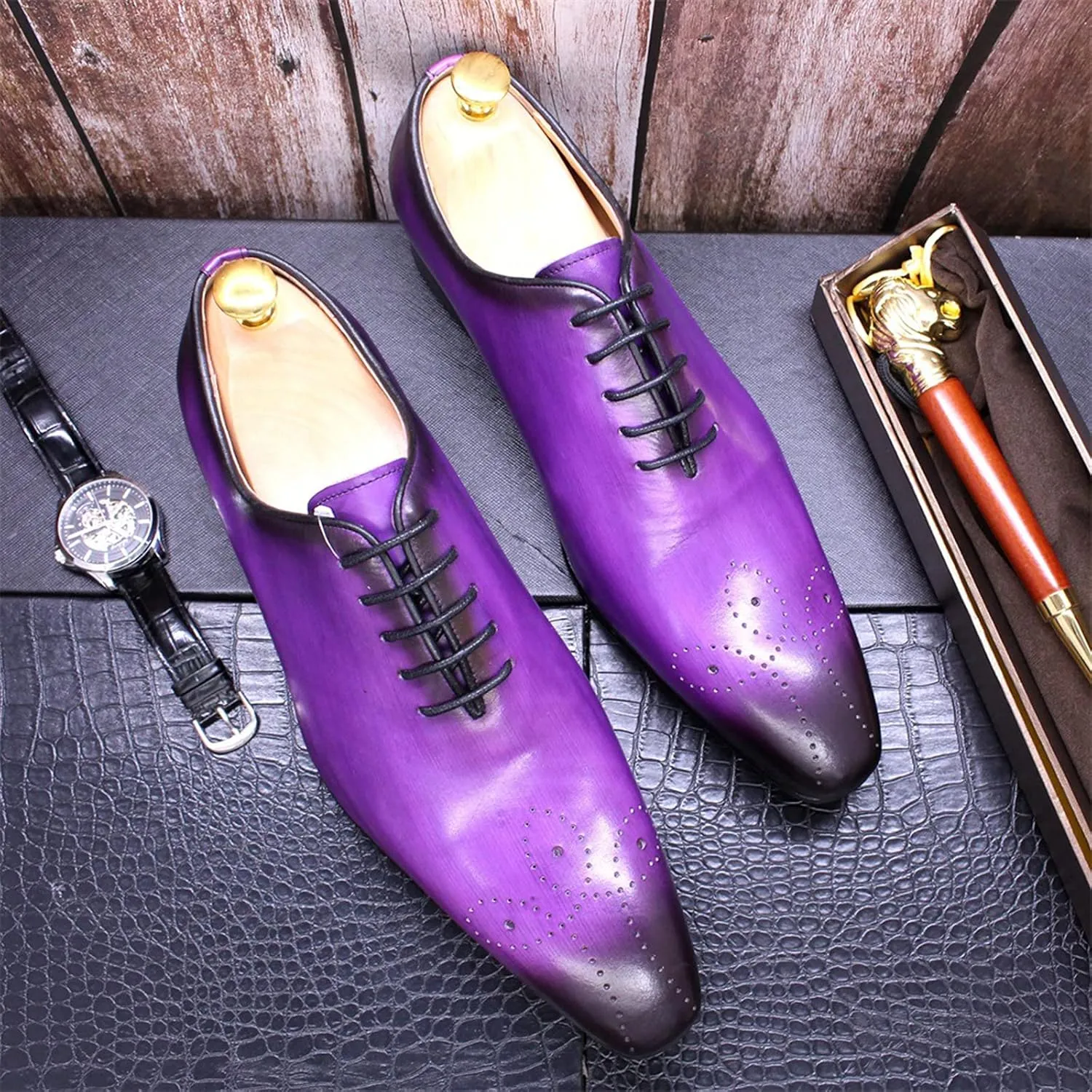 Men Formal Leather Lace Up Derby Shoes Lightweight Wear Resistant Lace up Pointed Toe Office Work Business Dress Shoes