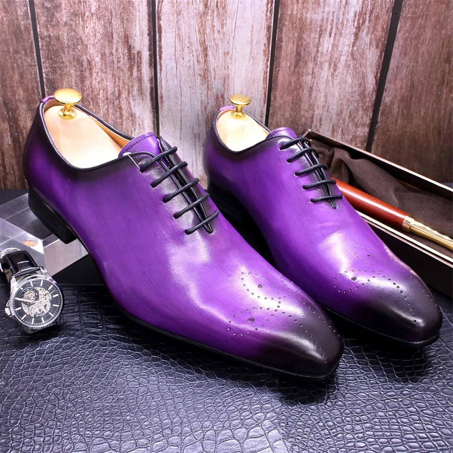 Men Formal Leather Lace Up Derby Shoes Lightweight Wear Resistant Lace up Pointed Toe Office Work Business Dress Shoes