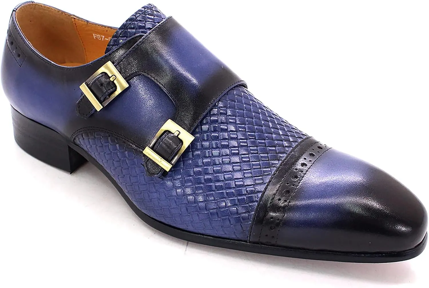 Men Loafers Dress Shoes Leather Brogues Slip On Moccasins Double Buckle Monk Shoe Wedding Office Formal Shoes,Blue-43