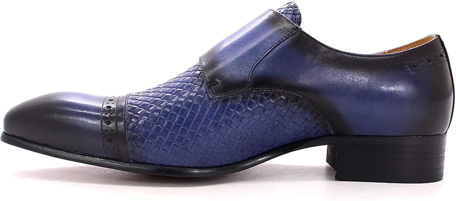 Men Loafers Dress Shoes Leather Brogues Slip On Moccasins Double Buckle Monk Shoe Wedding Office Formal Shoes,Blue-43