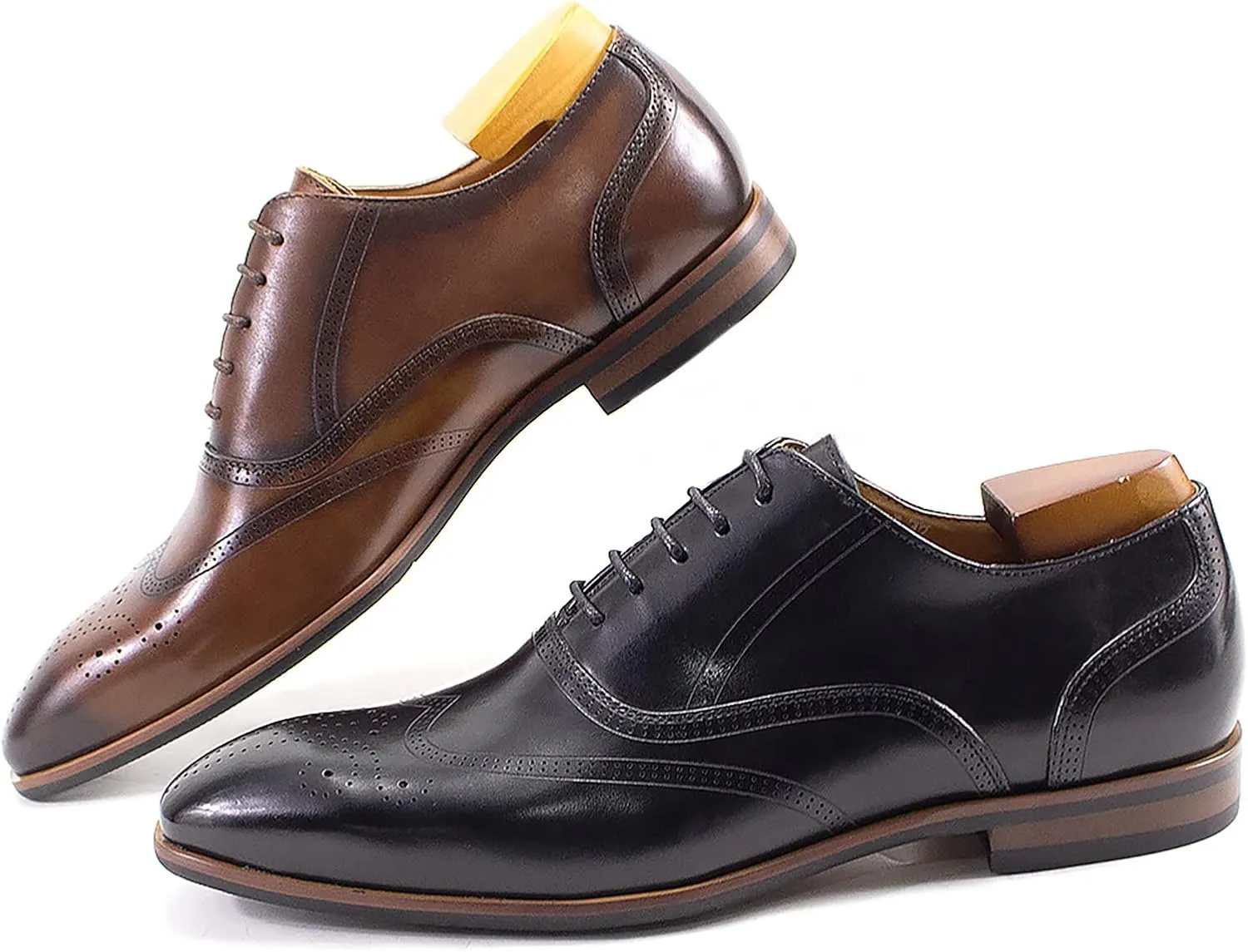 Men Retro Formal Oxfords Dress Leather Lace-up Brogues Business Casual Wingtip Wedding Party Derby Shoes,Black-47