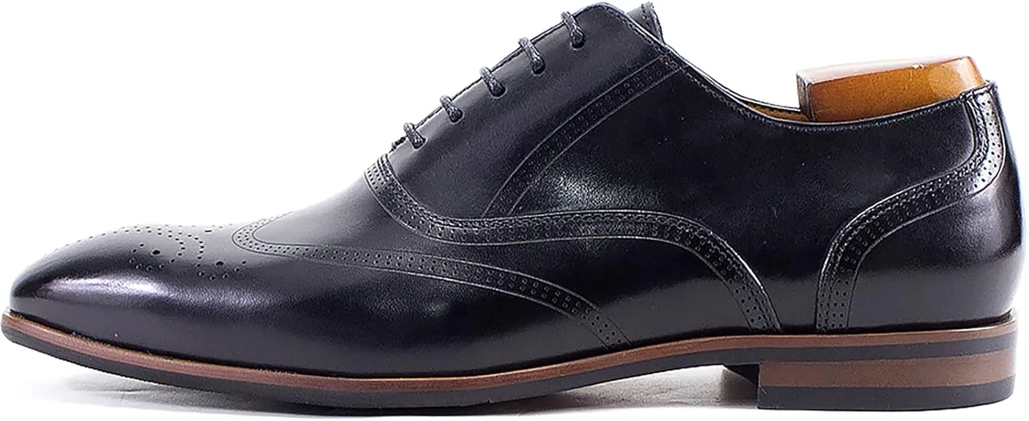 Men Retro Formal Oxfords Dress Leather Lace-up Brogues Business Casual Wingtip Wedding Party Derby Shoes,Black-47