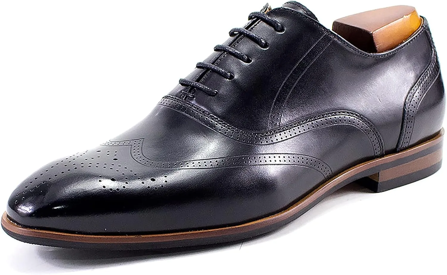 Men Retro Formal Oxfords Dress Leather Lace-up Brogues Business Casual Wingtip Wedding Party Derby Shoes,Black-47