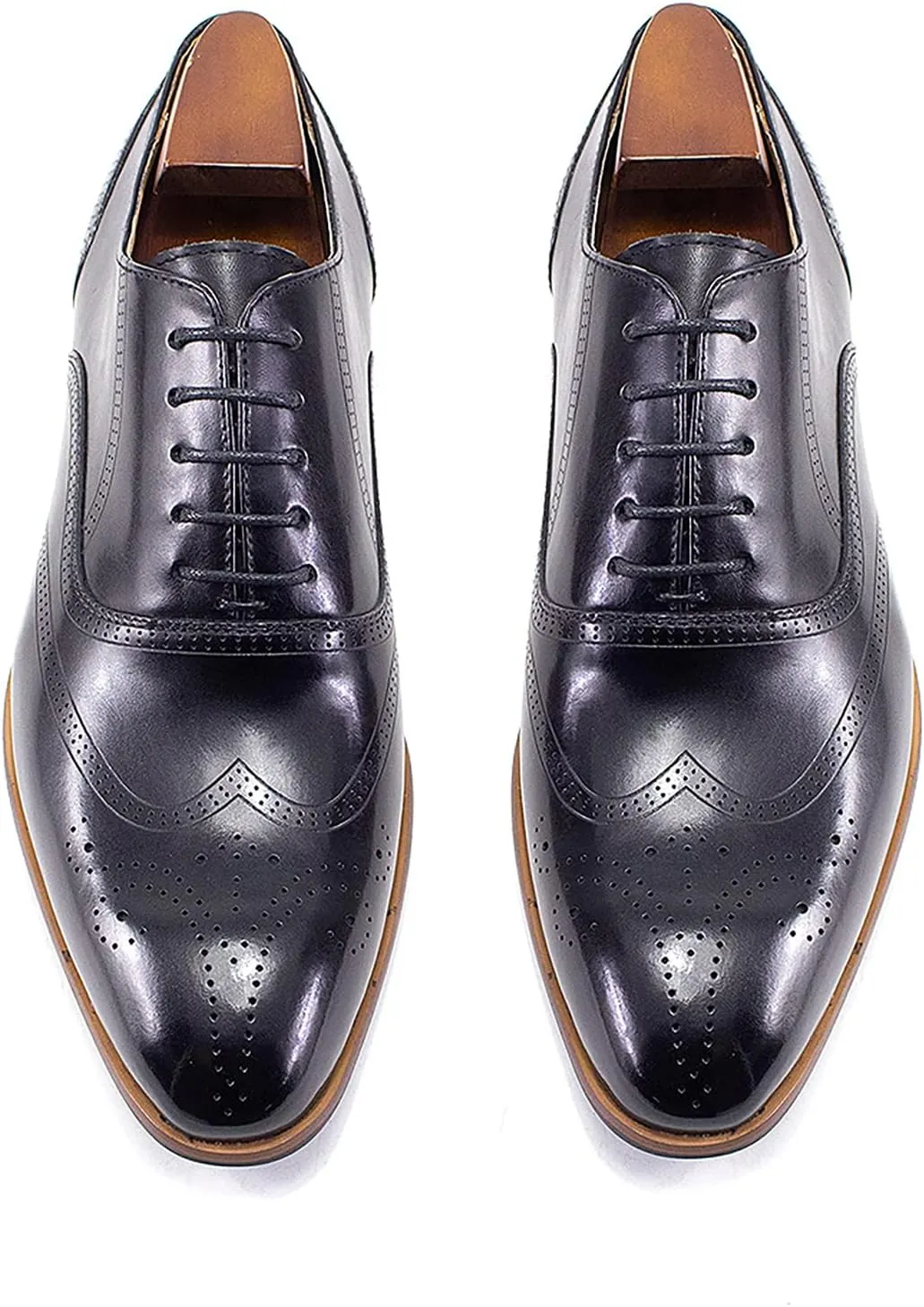 Men Retro Formal Oxfords Dress Leather Lace-up Brogues Business Casual Wingtip Wedding Party Derby Shoes,Black-47