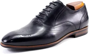 Men Retro Formal Oxfords Dress Leather Lace-up Brogues Business Casual Wingtip Wedding Party Derby Shoes,Black-47