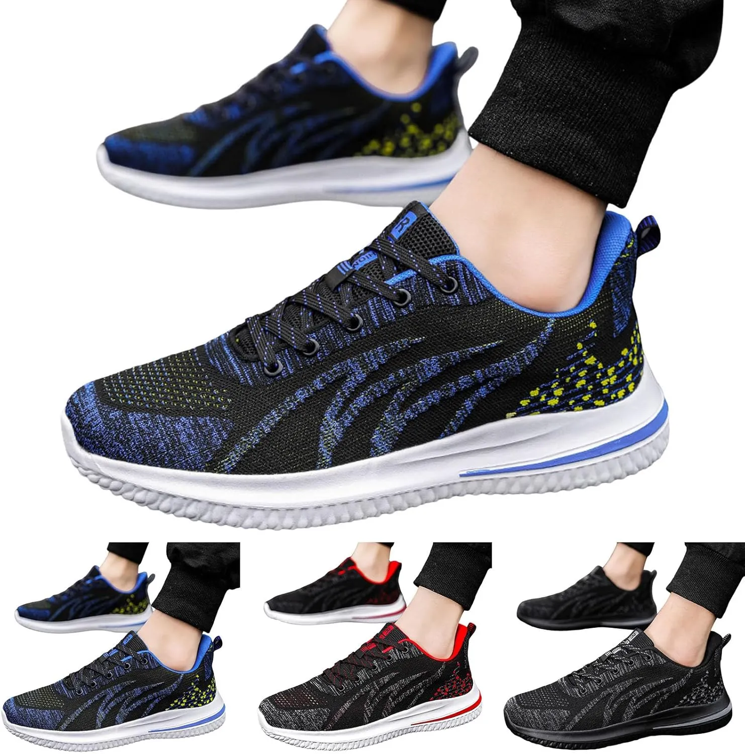 Men Sports Shoes Fashion New Pattern Mesh Breathable Lace Up Flat Bottom Comfortable Casual Shoes Mens Sneaker