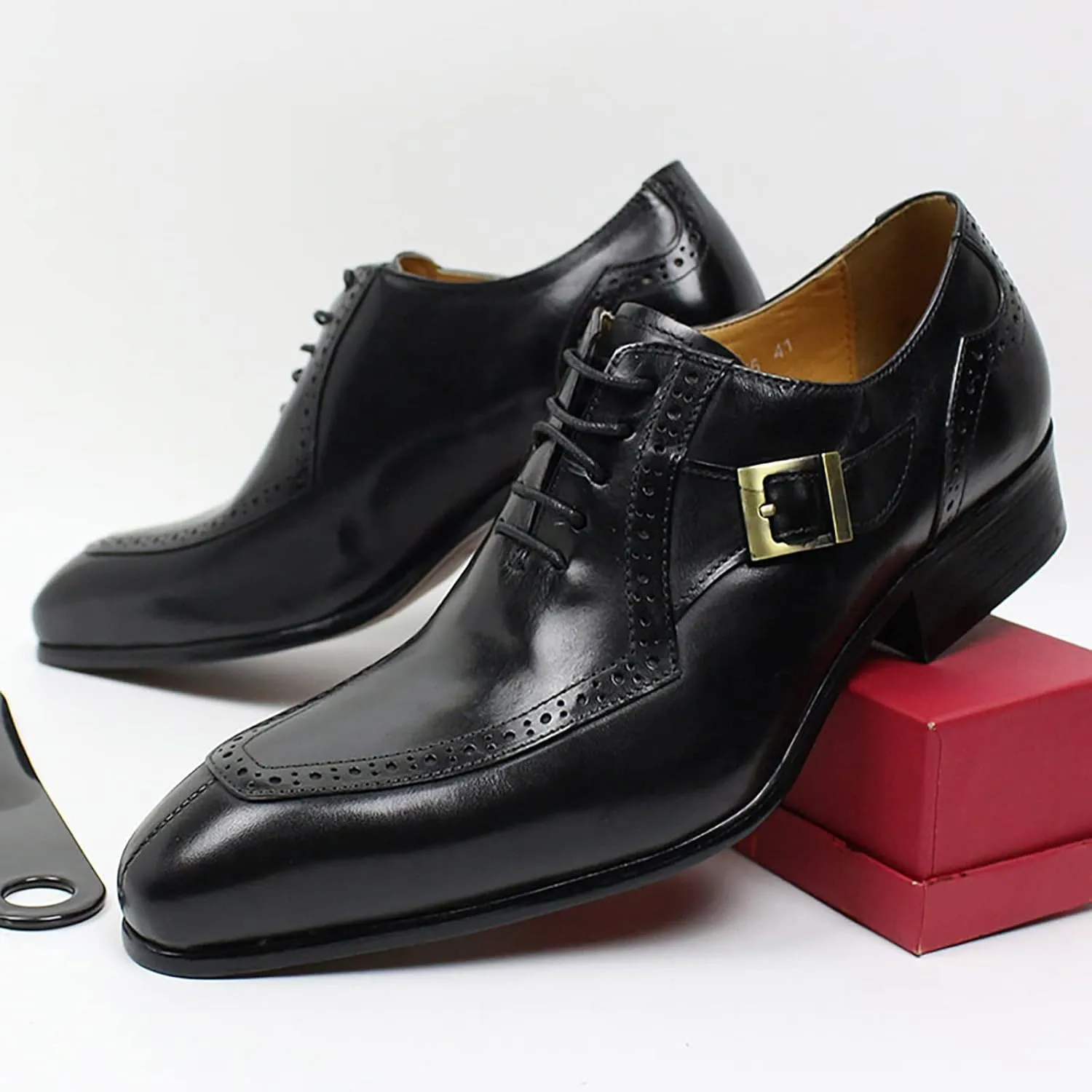 Men Work Uniform Leather Lace-up Brogues Formal Dress Retro Oxfords Wedding Party Derbys Breathable,Black-40