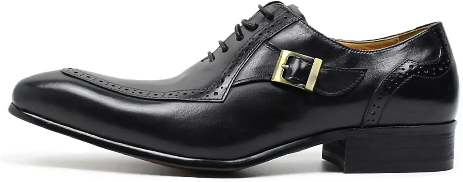 Men Work Uniform Leather Lace-up Brogues Formal Dress Retro Oxfords Wedding Party Derbys Breathable,Black-40